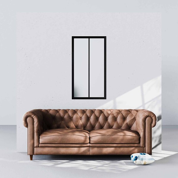 MON MARCHE DECO - Verrière 2 Carreaux - Déjà Montée - Noir Mat - Verre Dépoli - large