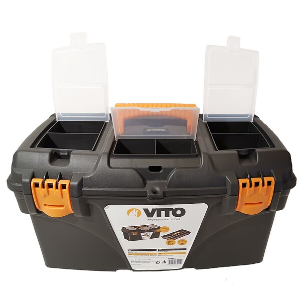 VITO - Boite à outils 21" 535 x 291 x 280 mm Grande malette 3 organiseurs sur couvercle + Porte outils interieur VITO - large