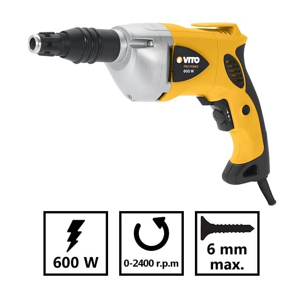 VITO - Visseuse pour plaque de platre 600W Sens de rotation réversible Vitesse variable Vis jusqu'à 6 mm VITO - large