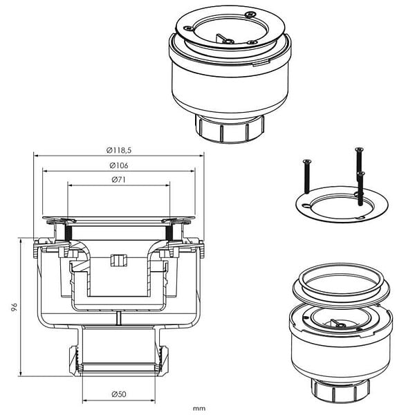 SANYCCES - Bonde verticale Sanycces Ø90 mm pour receveur de douche - large