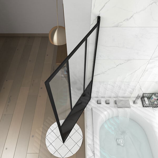 AURLANE - Pare Baignoire Pivotant 130x75cm Type Industriel - Profilé Noir Mat - Verre Trempé - GLASSY SCREEN - large