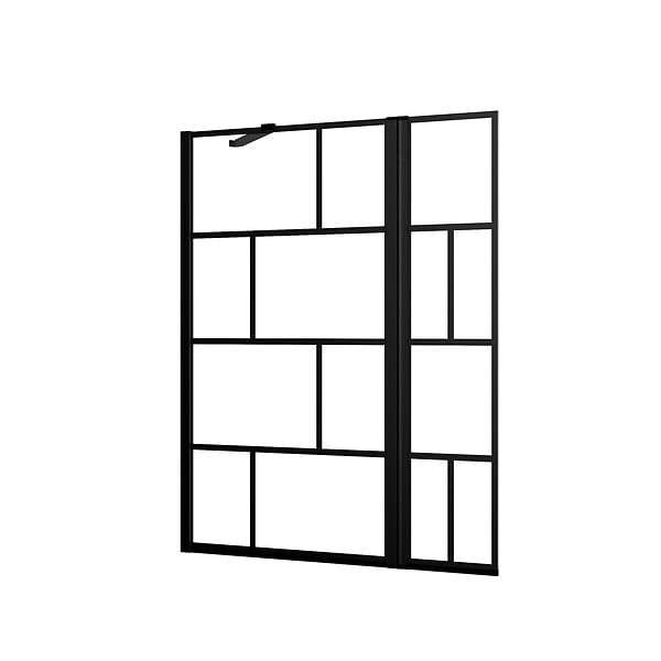 AURLANE - Pare baignoire avec volet pivotant - profile noir mat - 130x104 (HxL) - verre 5mm sérigraphié - large
