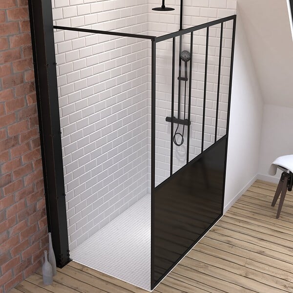 AURLANE - Pack Paroi de douche 140x200 cm noir mat + Receveur de douche a carreler 140x90 cm recoupable - large