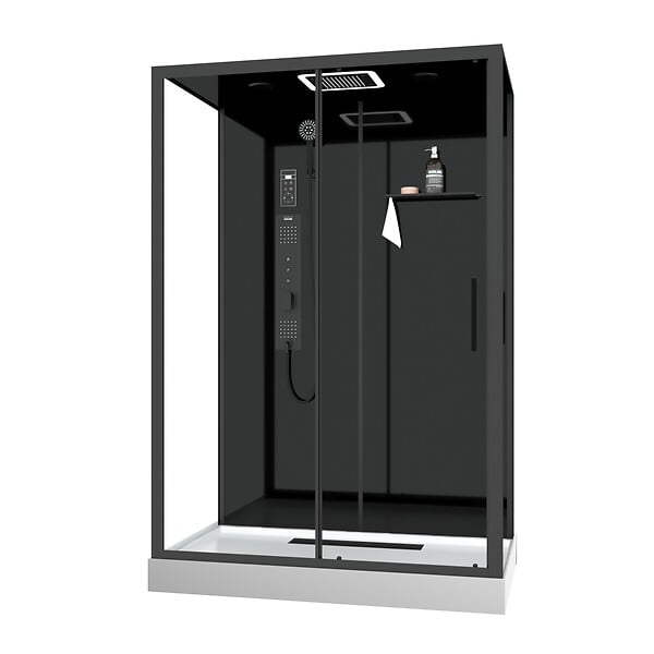 AURLANE - Cabine de douche Hydromassante 140x85x218 cm - Porte coulissante - Fonds & Profilés Noir Mat - large