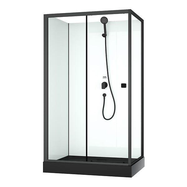 AURLANE - Cabine de douche rectangulaire 110x80x197 cm - Porte coulissante - Receveur Noir Mat - large
