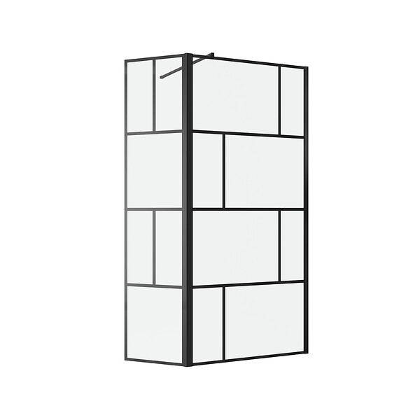 AURLANE - Paroi de douche avec pivot 90+40x195cm - Sérigraphie type Briques et Profilés Noir - DARK BLOCKS - large
