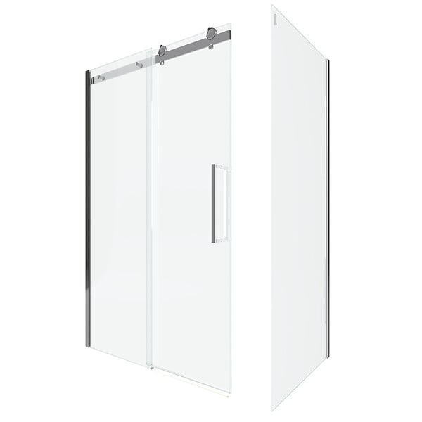 AURLANE - Porte de Douche Coulissante 120x200 cm + Retour 80x200 cm - Aluminium Chromé - Verre Trempé 8 mm - large