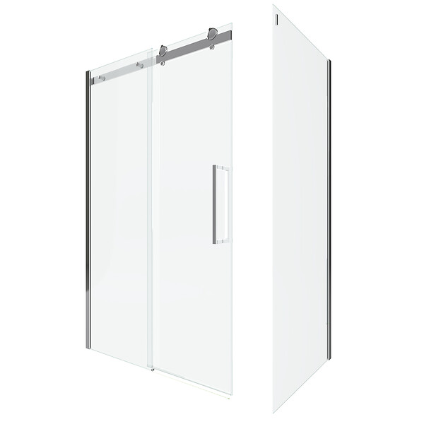 AURLANE - Porte de douche coulissante + retour 140X90cm - RAILROAD CHROMED 140 FRONT-90 - large