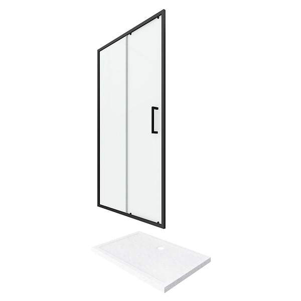 AURLANE - PACK PAROI PORTE DE DOUCHE + RECEVEUR A POSER - 120x80 COULISSANTE -CRUSH MOON 120x80 - large