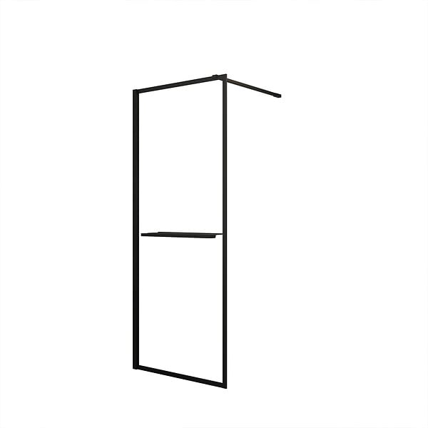 AURLANE - Paroi de Douche Noir Mat 80x200cm - Porte-serviette et étagère - DARK CONTOURING SHELF - large