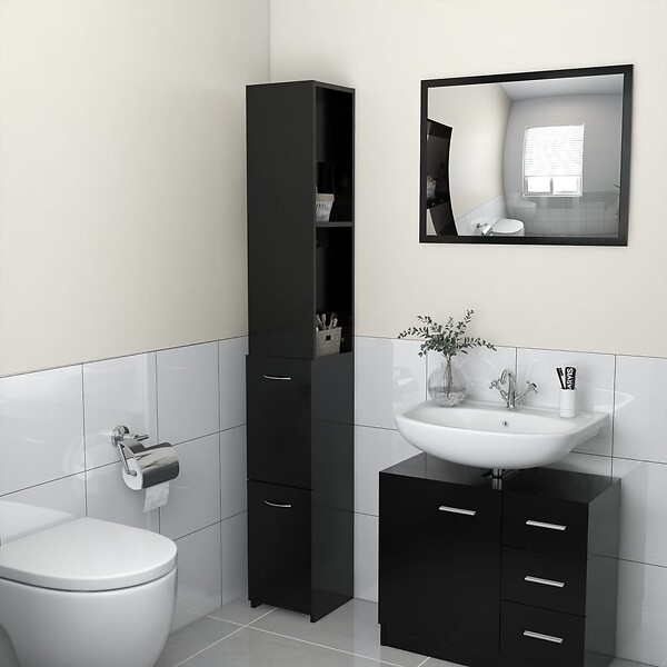 VIDAXL - vidaXL Armoire de salle de bain noir 25x26,5x170 cm bois d'ingénierie - large