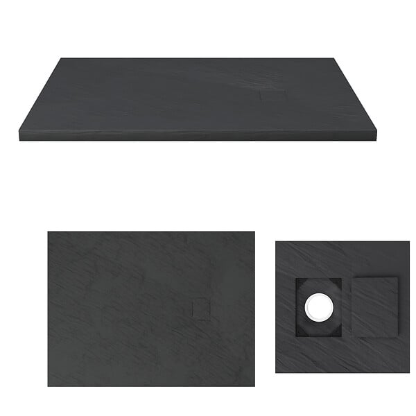 AURLANE - Receveur à poser en matériaux composite SMC - Finition ardoise noire - 90x120cm - ROCK 2 BLACK 90 - large
