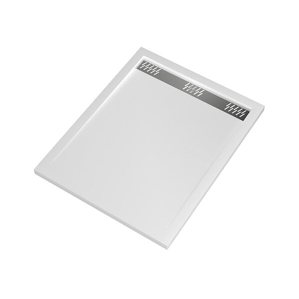 AURLANE - Receveur en acrylique Blanc 80x100x4 cm - Grille Linéaire Chrome - WHITENESS II - large