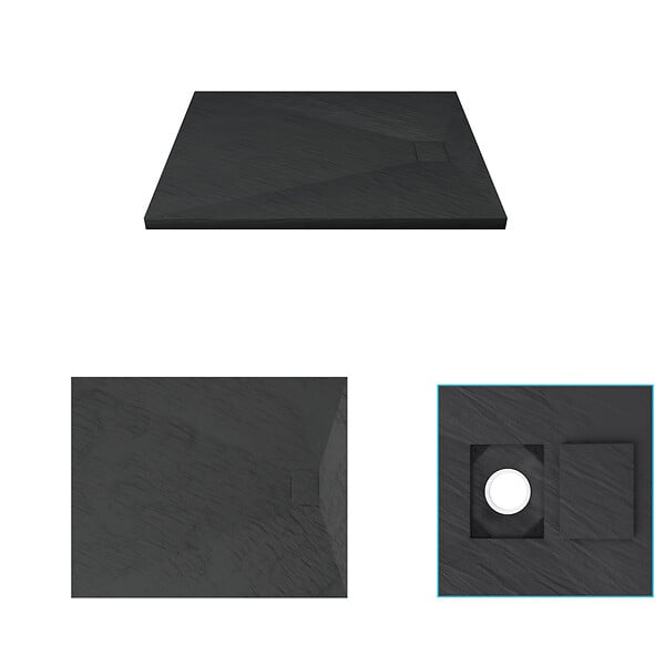 AURLANE - Receveur à poser en matériaux composite SMC - Finition ardoise noire - 80x100cm - ROCK 2 BLACK 80 - large