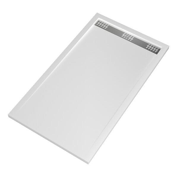 AURLANE - Receveur en acrylique Blanc 90x140x5 cm - Grille Linéaire Chrome - WHITENESS II - large