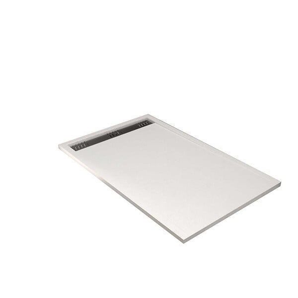 AURLANE - Receveur de douche en résine blanc 90x140x3 cm effet pierre granit + grille linéaire Chrome - large