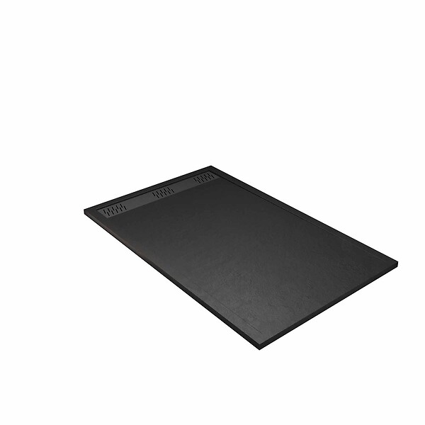 AURLANE - Receveur de douche en résine noir 90x140x3 cm effet pierre granit + grille linéaire gun metal - large
