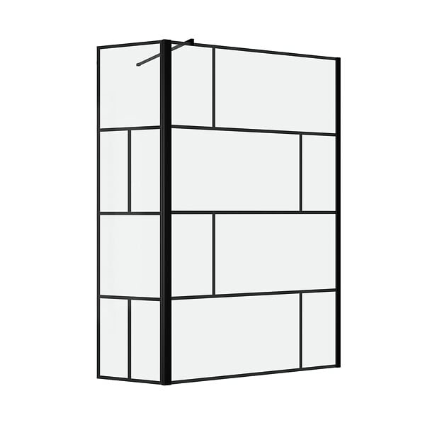 AURLANE - Paroi de douche avec pivot 120+40x195cm - Sérigraphie type Briques et Profilés Noir - DARK BLOCKS - large