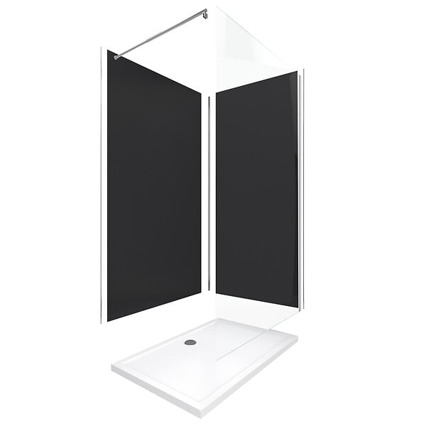 AURLANE - Pack Douche a l'Italienne 90x120 - Kit Panneaux Muraux Noir/Chrome + Receveur + Paroi 8 mm - large