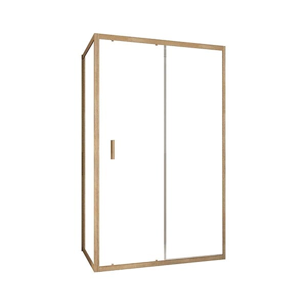 AURLANE - Porte de Douche Coulissante et Retour 120x80x200cm - Profilés Alu Effet Bois - Verre Trempé 6mm - large