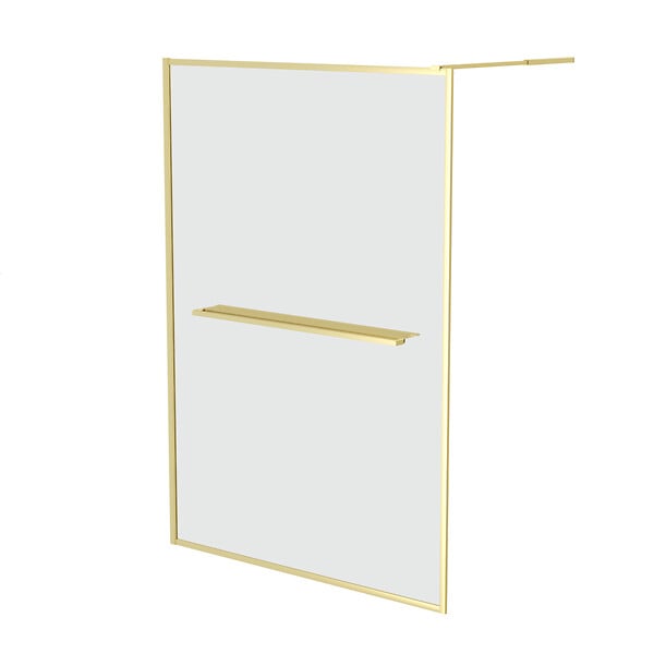 AURLANE - Paroi de Douche Or Doré Brossé 140x200cm - Porte-Serviette et Etagère - large