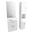 AURLANE - Ensemble de salle de bain blanc 60cm + vasque en céramique blanche + miroir LED + colonne 2 portes - vignette