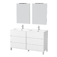 AURLANE - Meuble Salle de Bains 120 cm Laqué Blanc 6 Tiroirs, Vasque, Miroirs 60x80 et Réglettes Led - XENOS - vignette