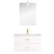 AURLANE - Meuble Salle de Bains 80cm Laqué Blanc et Or Doré à Tiroirs avec Vasque - Miroir & Applique Led - vignette
