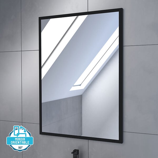 AURLANE - Pack Meuble SDB 60cm sur pieds 3 tiroirs Chene_Vasque noire + Miroir - TIMBER 60_Pack13 - large