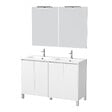 AURLANE - Meuble Salle de Bains 120 cm Laqué Blanc 4 Portes, Vasque, Miroirs 60x80 et Réglettes Led - XENOS - vignette