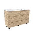 AURLANE - Meuble de salle de bains 120cm 6 Tiroirs_Chêne Naturel + Vasque céramique blanche - TIMBER 120 - vignette