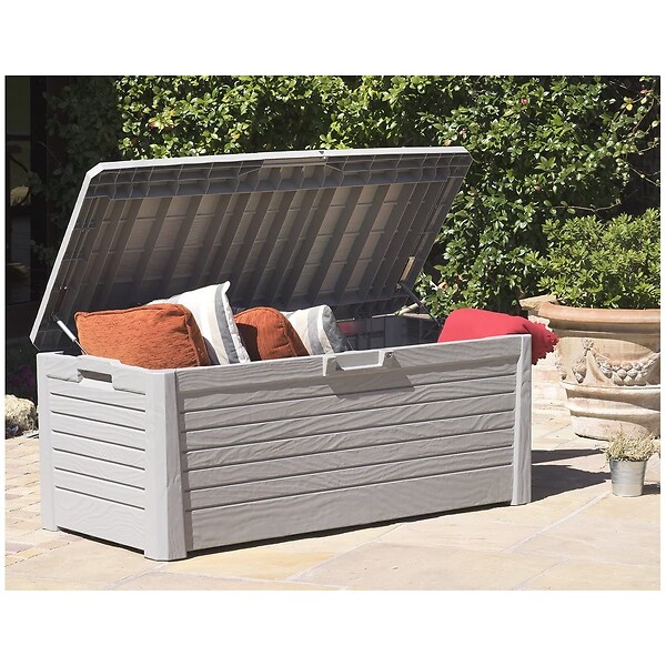 TOOMAX - Coffre de Jardin Résine 550 Litres GRIS Effet bois FLORIDA 147 x 72 x 60 cm Haute résistance UV TOOMAX - large
