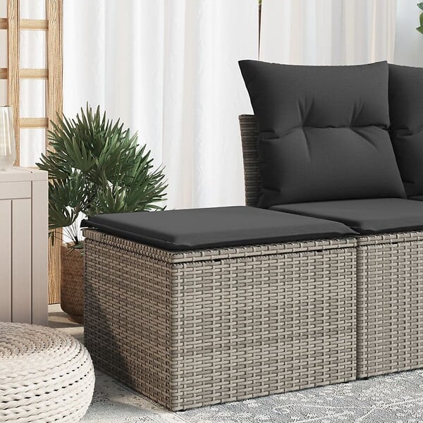 VIDAXL - vidaXL Tabouret de jardin avec coussin gris 55x55x37 cm résine tressée - large