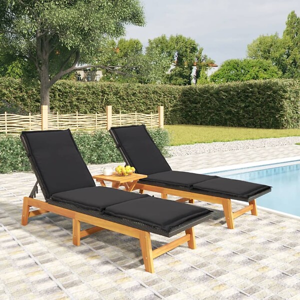 VIDAXL - vidaXL Chaises longues et coussins lot de 2 Résine tressée et acacia - large