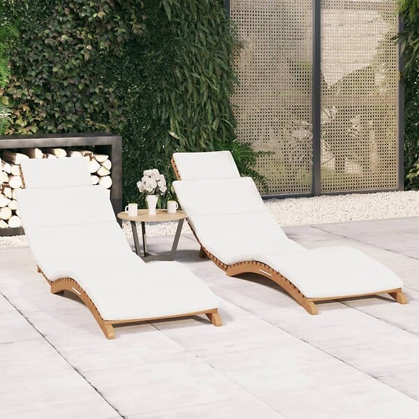 VIDAXL - vidaXL Chaises longues lot de 2 avec coussins Bois massif de teck - large