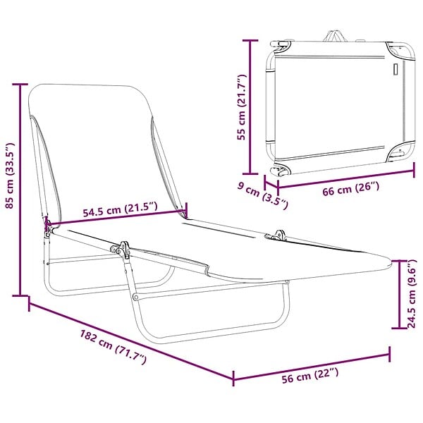 VIDAXL - vidaXL Chaises longues pliables lot de 2 Acier et tissu Taupe - large