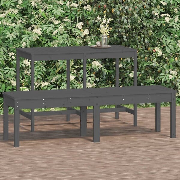 VIDAXL - vidaXL Banc de jardin à 2 places gris 159,5x44x45cm bois massif de pin - large