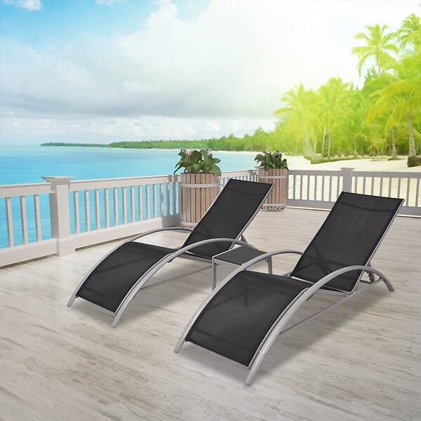 VIDAXL - vidaXL Chaises longues avec table Aluminium Noir - large