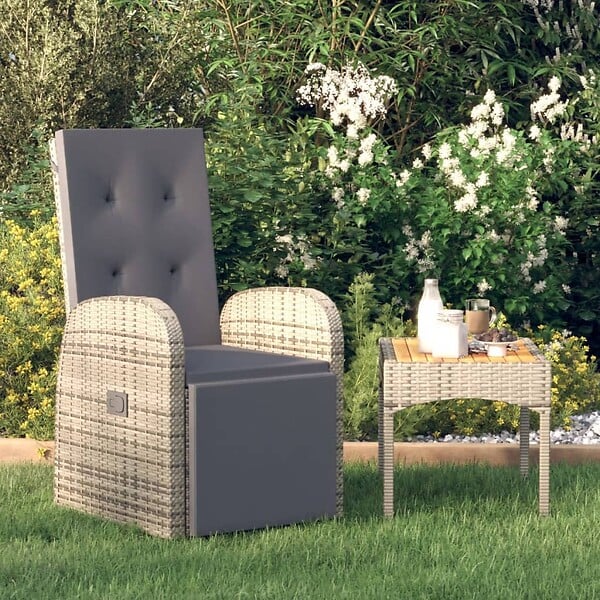 VIDAXL - vidaXL Chaise inclinable de jardin et coussin Résine tressée Gris - large