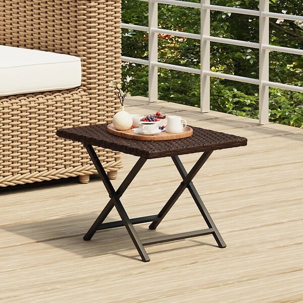 VIDAXL - vidaXL Table pliable marron 45x35x32 cm résine tressée - large