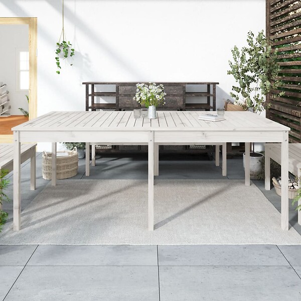 VIDAXL - vidaXL Table de jardin blanc 203,5x100x76 cm bois massif de pin - large