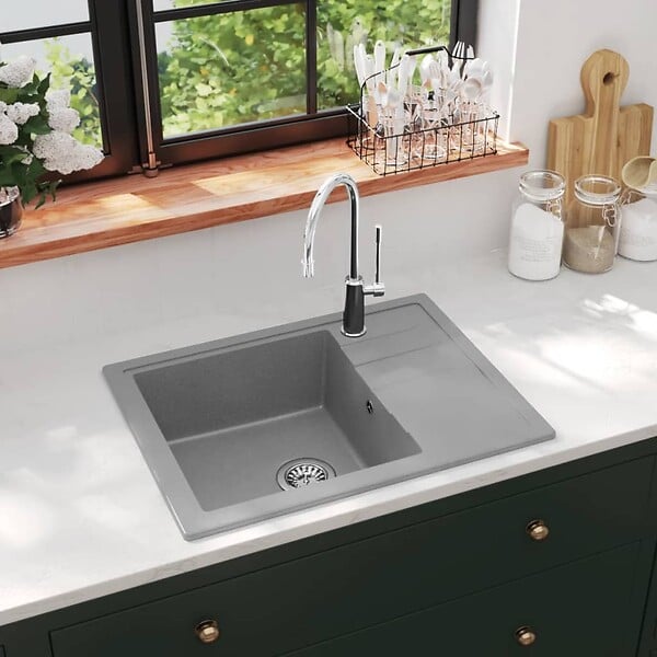 VIDAXL - vidaXL Évier de cuisine avec trou de trop-plein ovale Gris Granit - large