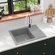 VIDAXL - vidaXL Évier de cuisine avec trou de trop-plein ovale Gris Granit - vignette