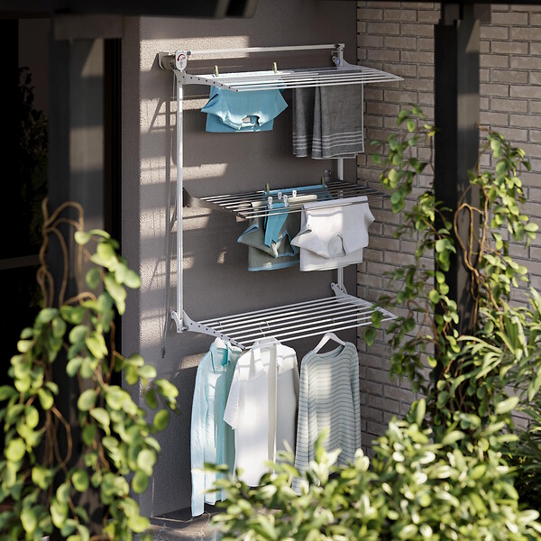 FOXYDRY - Étendoir mural 3 grilles pliable et réglable en hauteur – blanc – 88x52x137 cm - FOXYDRY Tower - large