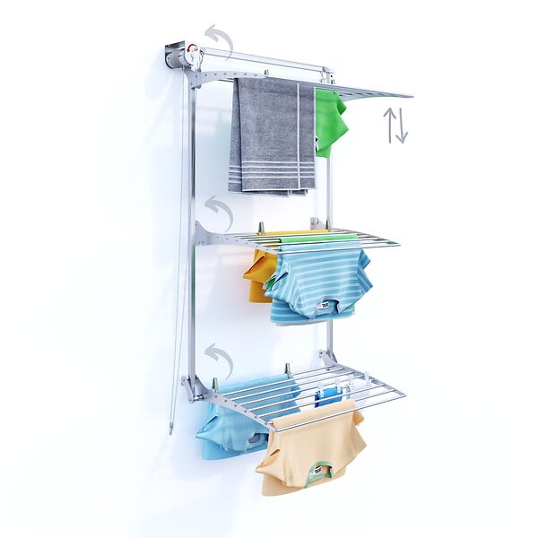 FOXYDRY - Étendoir mural 3 grilles pour intérieur et extérieur – gris – 88x52x137 cm - FOXYDRY Tower - large