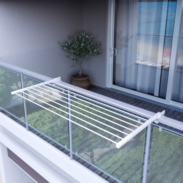 FOXYDRY - Étendoir balcon pliable et inclinable pour extérieur – blanc – 102x63x8 cm - FOXYDRY DUO - large
