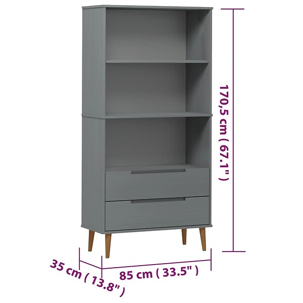 VIDAXL - vidaXL Bibliothèque MOLDE Gris 85x35x170,5 cm Bois massif de pin - large