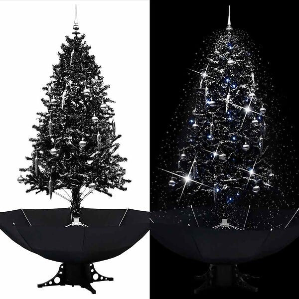 VIDAXL - vidaXL Arbre de Noël neigeux avec base de parapluie Noir 190 cm PVC - large