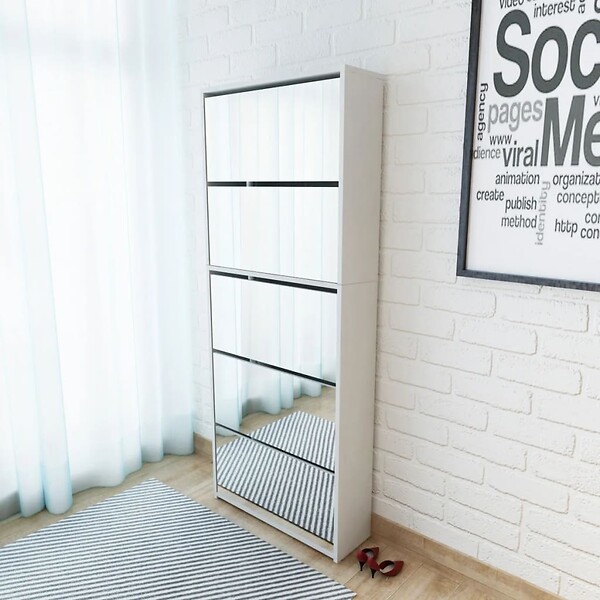 VIDAXL - vidaXL Meuble à  chaussures 5 étagères et miroir 63x17x169,5 cm Blanc - large