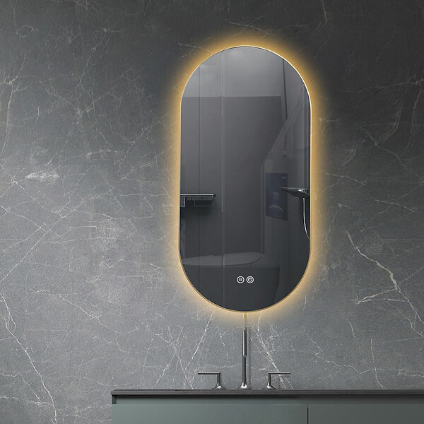 LUXURYBAIN - LuxuryBain- Miroir de salle de bain LED 45x90cm ovale anti buée avec cadre en aluminium doré, or - large